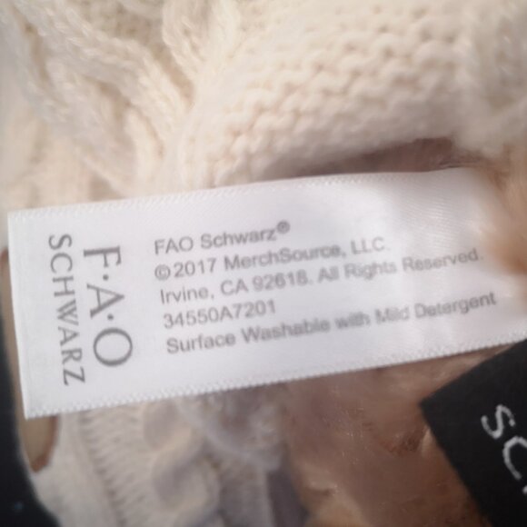 2017 FAO Schwarz Brown w/ Beige Cardigan Stuffed Plush Anniversary Bear 15" - Picture 5 of 7